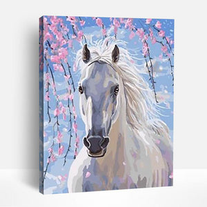 White Horse and Blossoms | Paint By Numbers