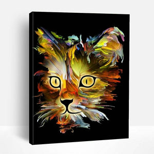 Colorful Cat on Black Background | Paint By Numbers