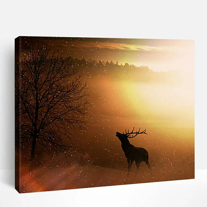 silhouette of deer with yellow sunlight | Paint By Numbers