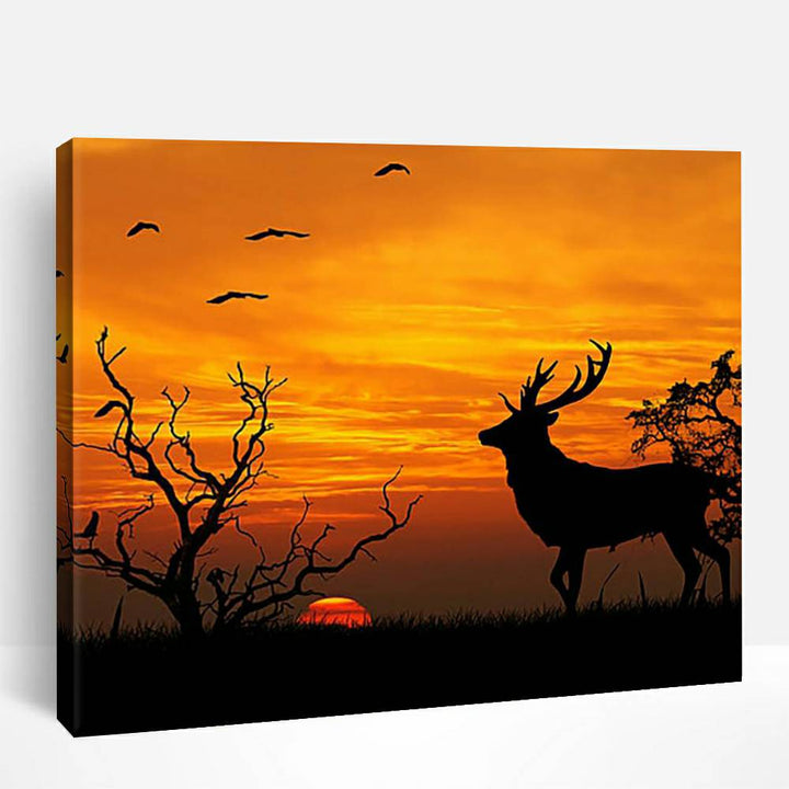 silhouette photo of moose and bare tree | Paint By Numbers