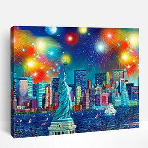 Statue of Liberty and Colorful Fireworks | Paint By Numbers