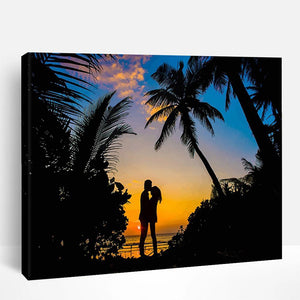 Tropical Couple Silhouette Under Sunset | Paint By Numbers