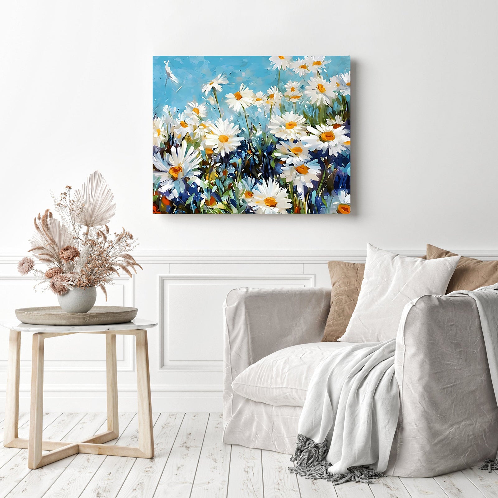 White Daisy Flower | Diamond Painting Displayed as Home Decor