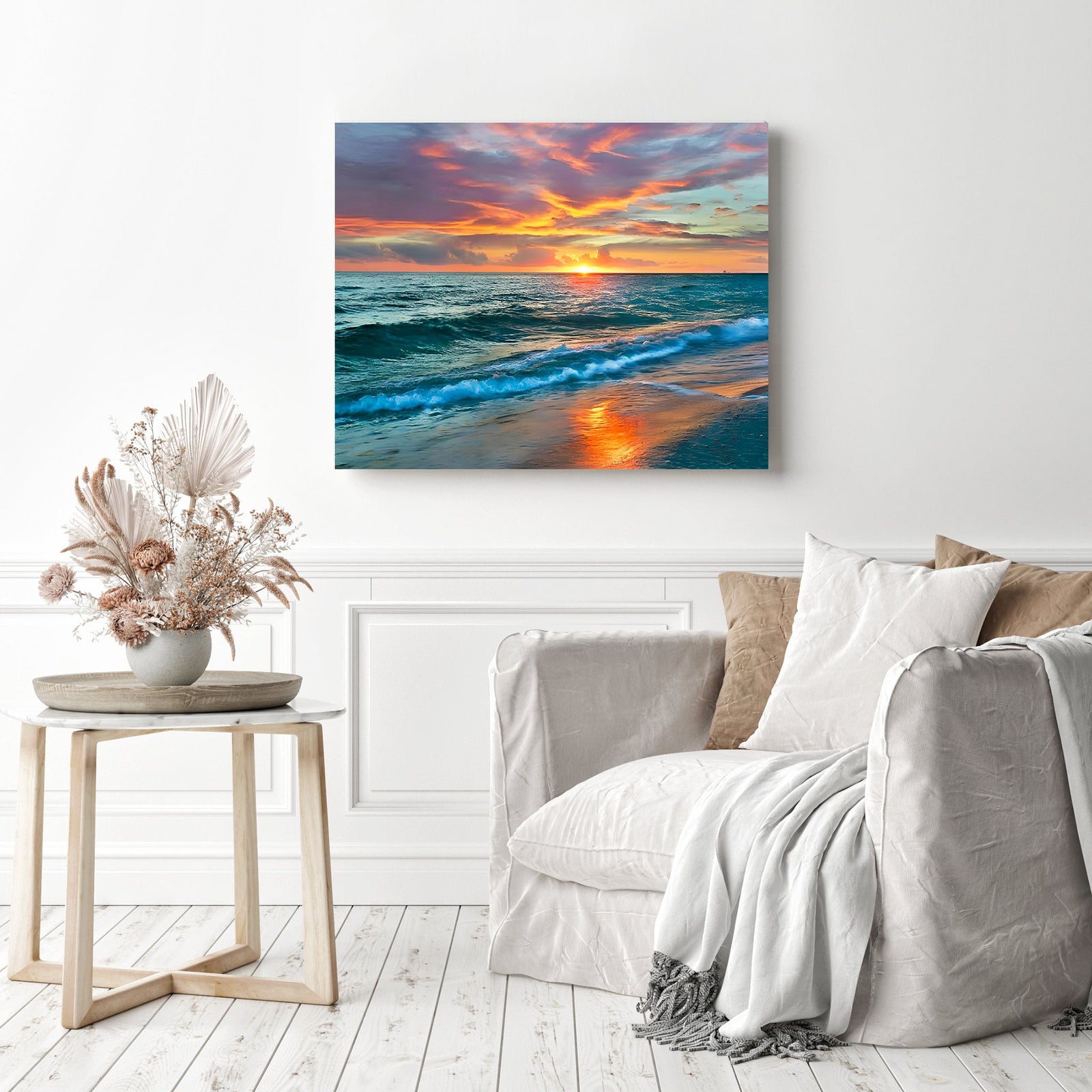 Sunset over Ocean | Diamond Painting Displayed as Home Decor