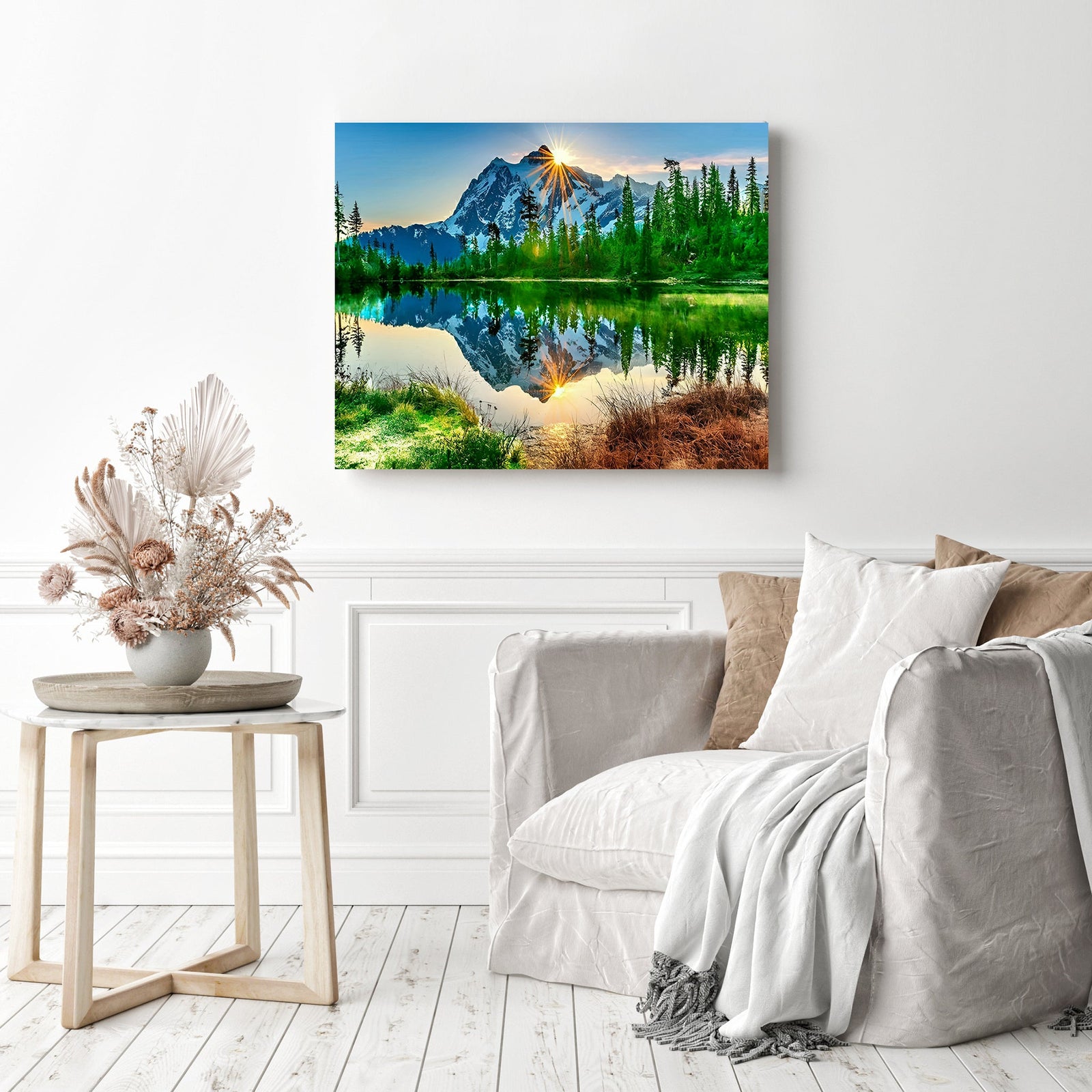 Snow Mountain Reflections | Diamond Painting Displayed as Home Decor