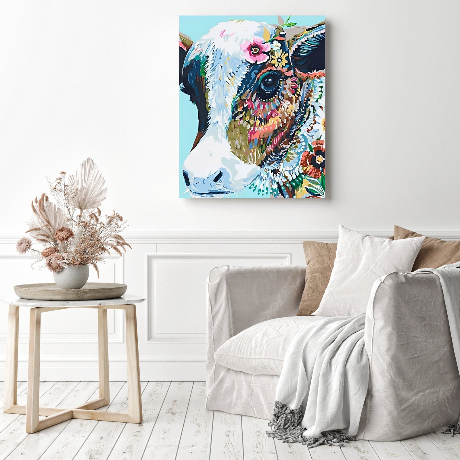 Colorful Cow | Diamond Painting Displayed as Home Decor