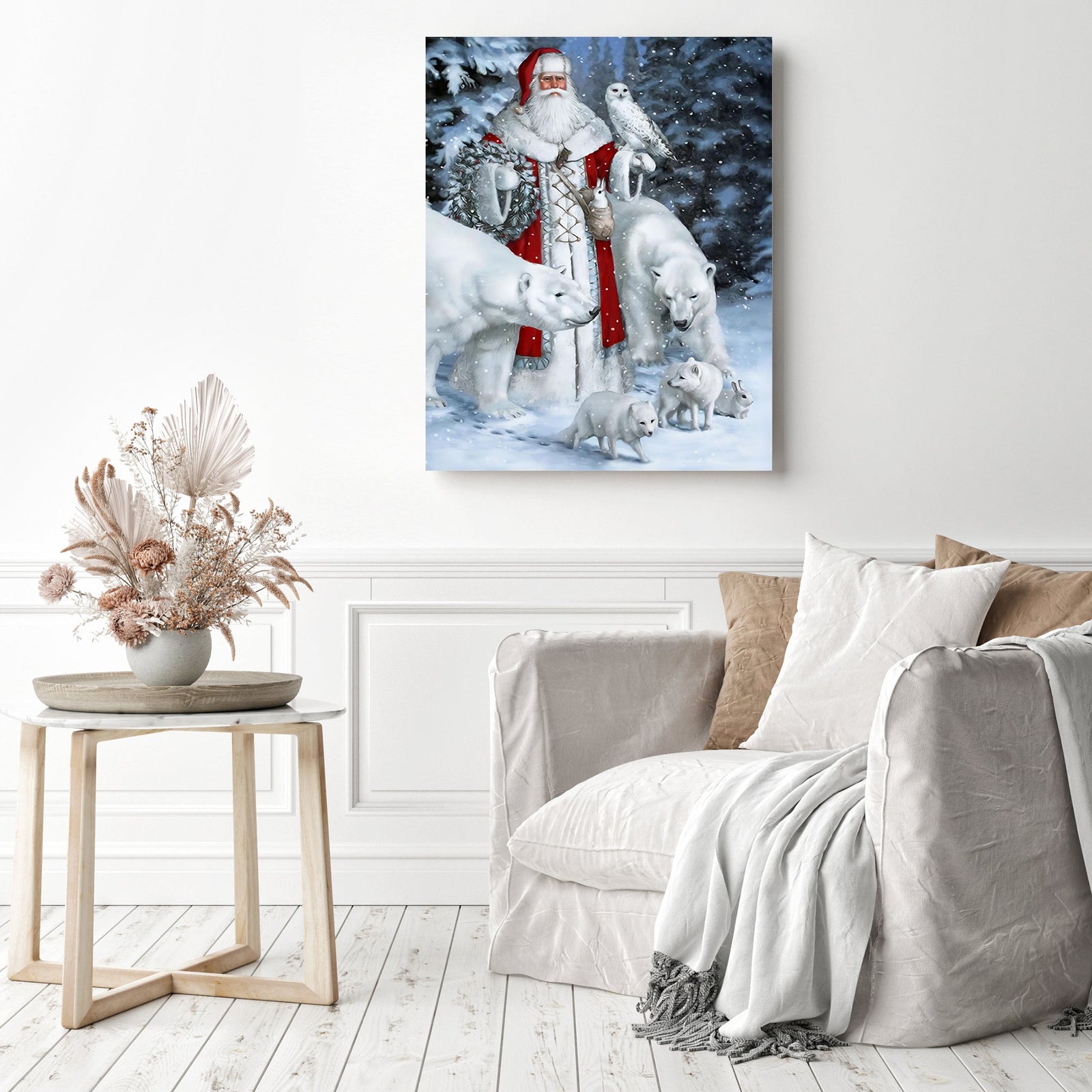 Santa and Bear | Diamond Painting Displayed as Home Decor