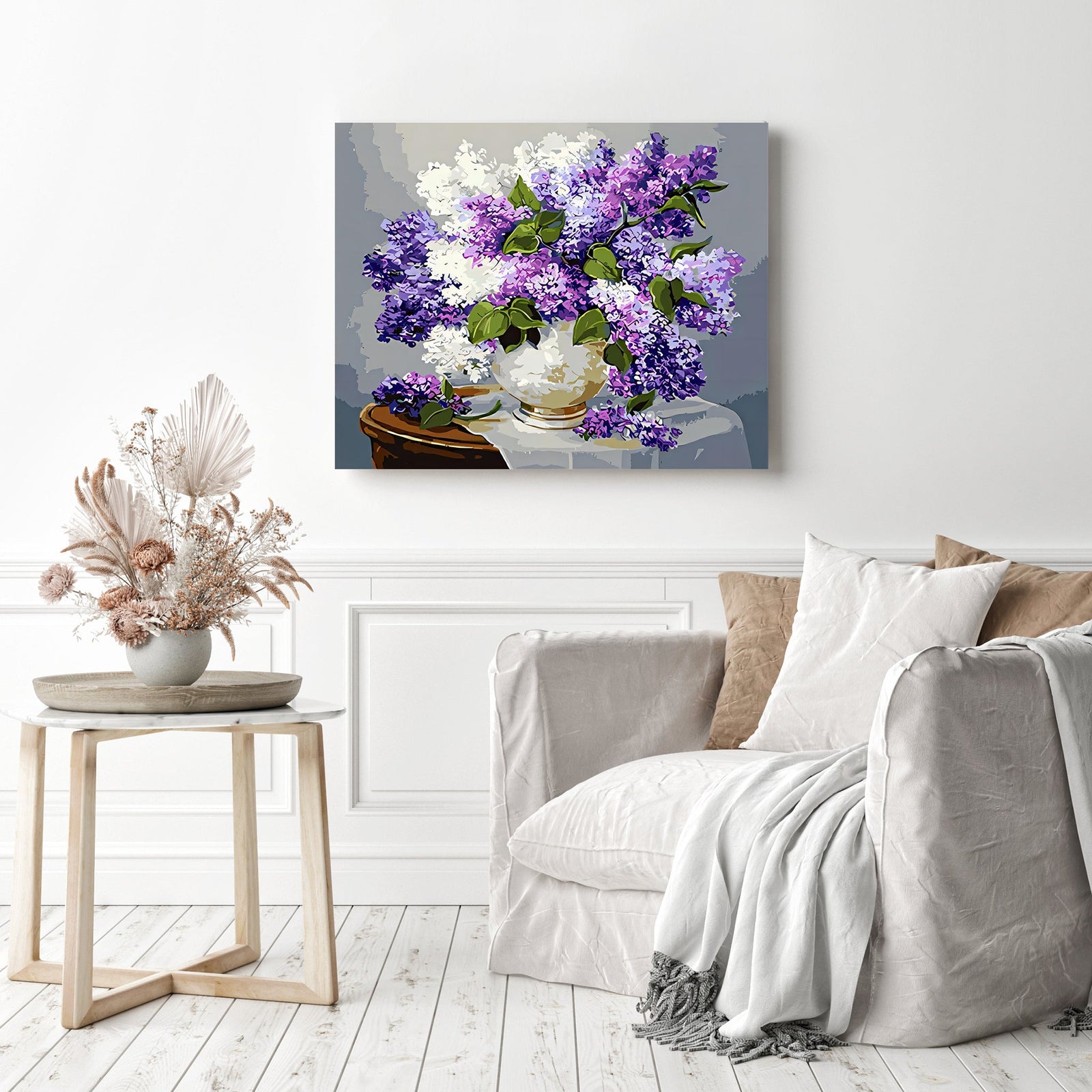 Purple and White Lilac | Diamond Painting Displayed as Home Decor