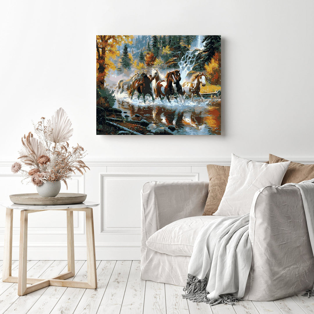 Horses Galloping Downstream | Diamond Painting