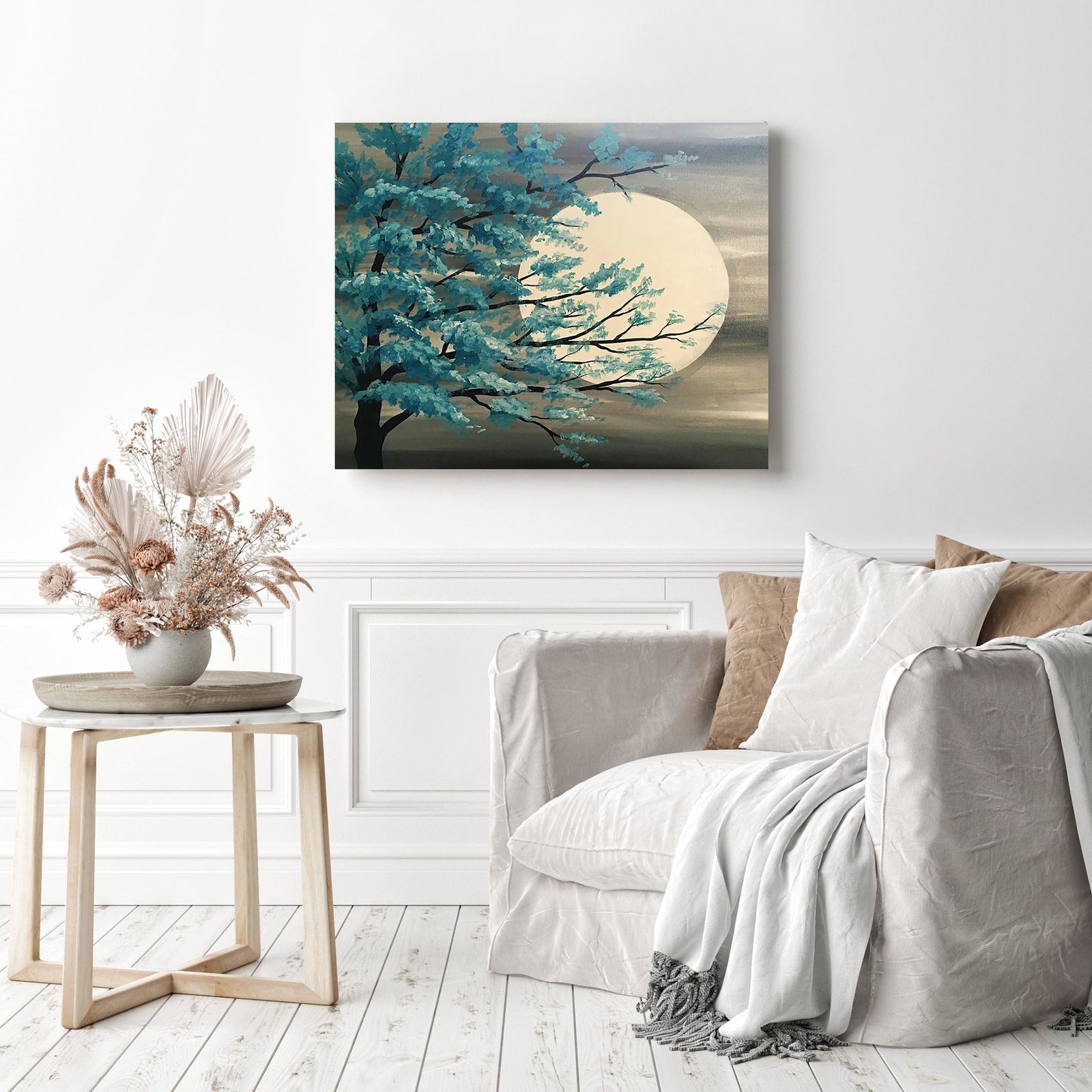 Moon Tree Landscape | Diamond Painting Displayed as Home Decor