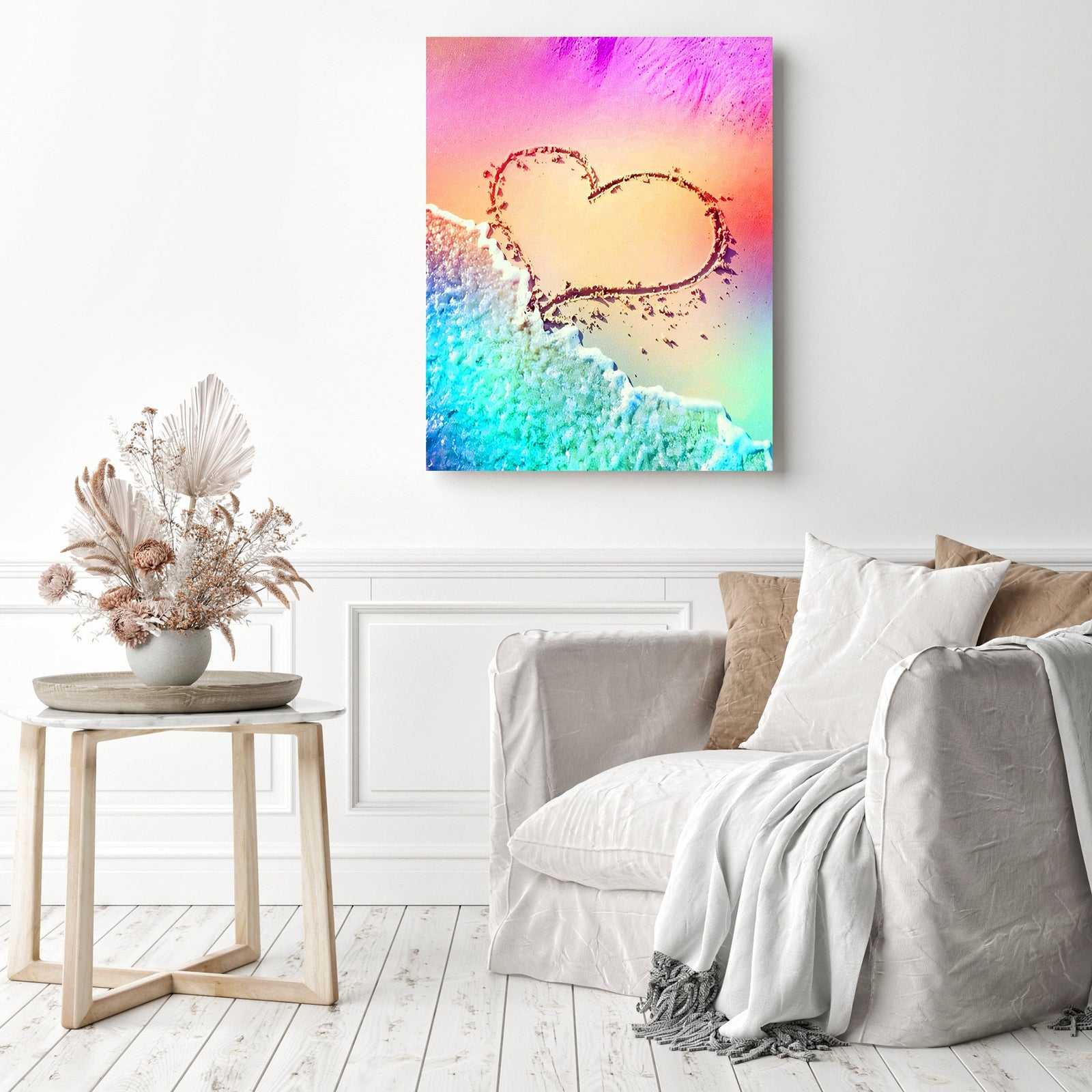 Beautiful Heart in the Beach | Diamond Painting Displayed as Home Decor