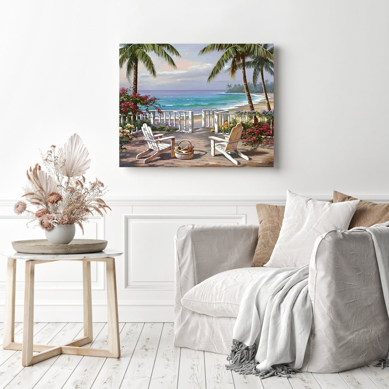 Beach Chair with Coastal View | Diamond Painting Displayed as Home Decor