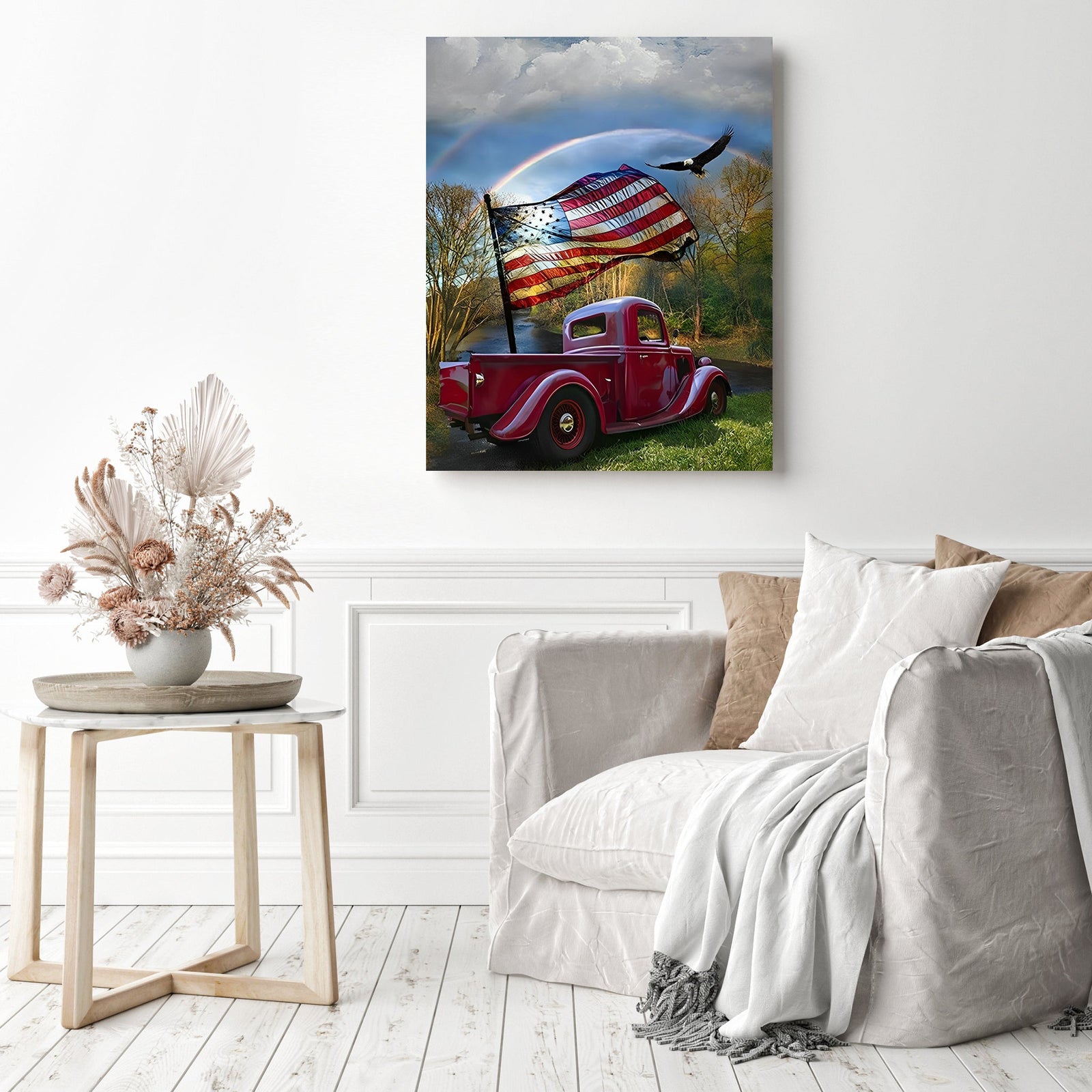 America Flag Car | Diamond Painting Displayed as Home Decor