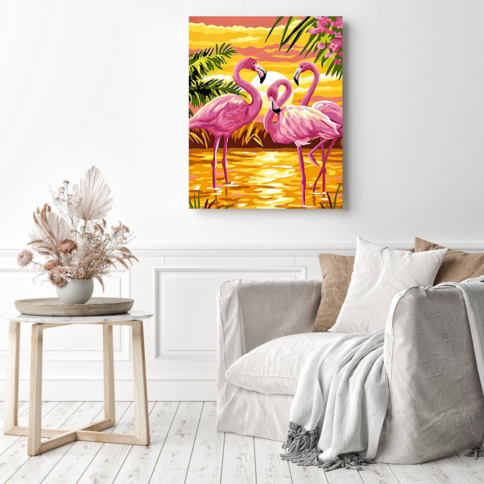 Flamingos | Diamond Painting Displayed as Home Decor