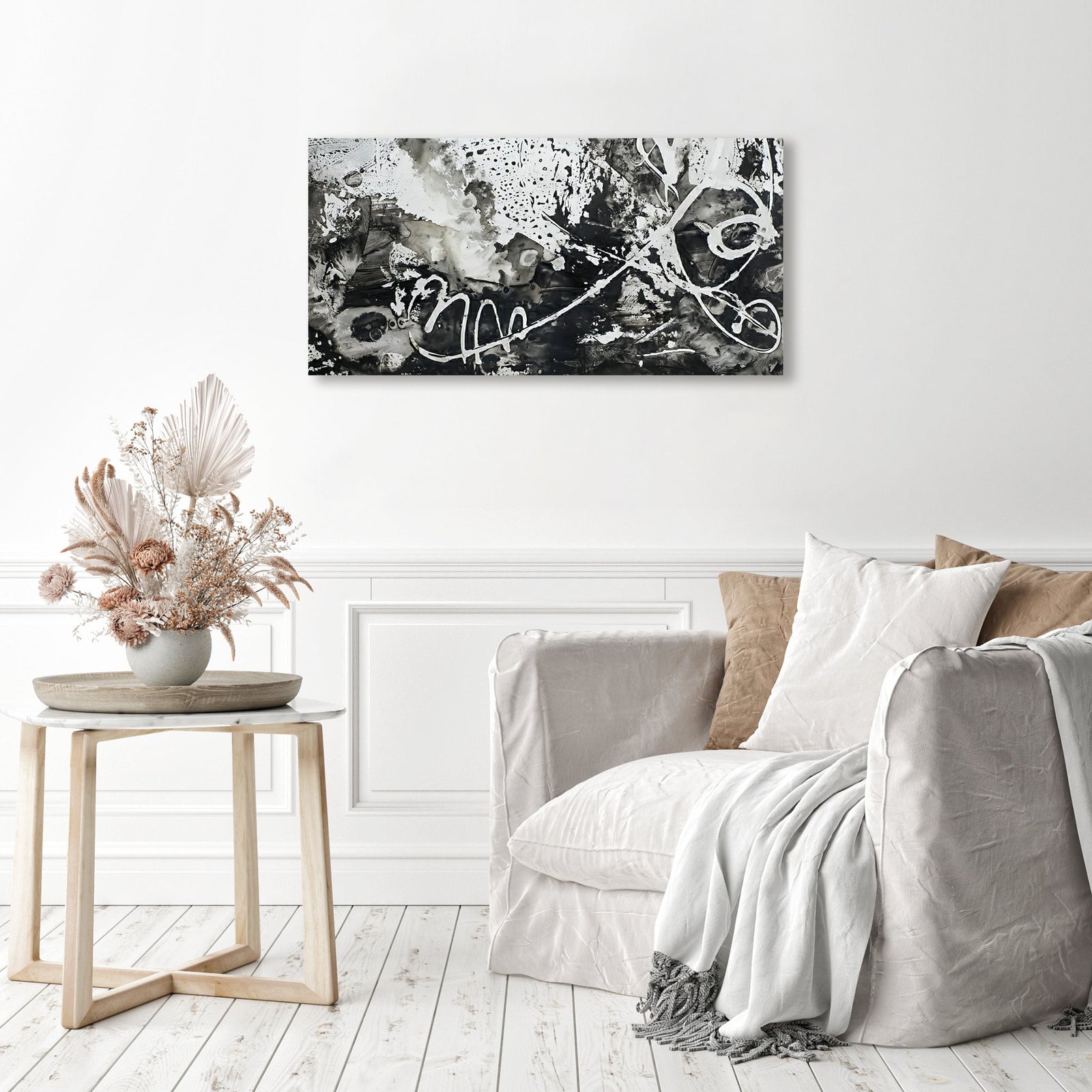 Abstract Black and White Prints | Diamond Painting Displayed as Home Decor