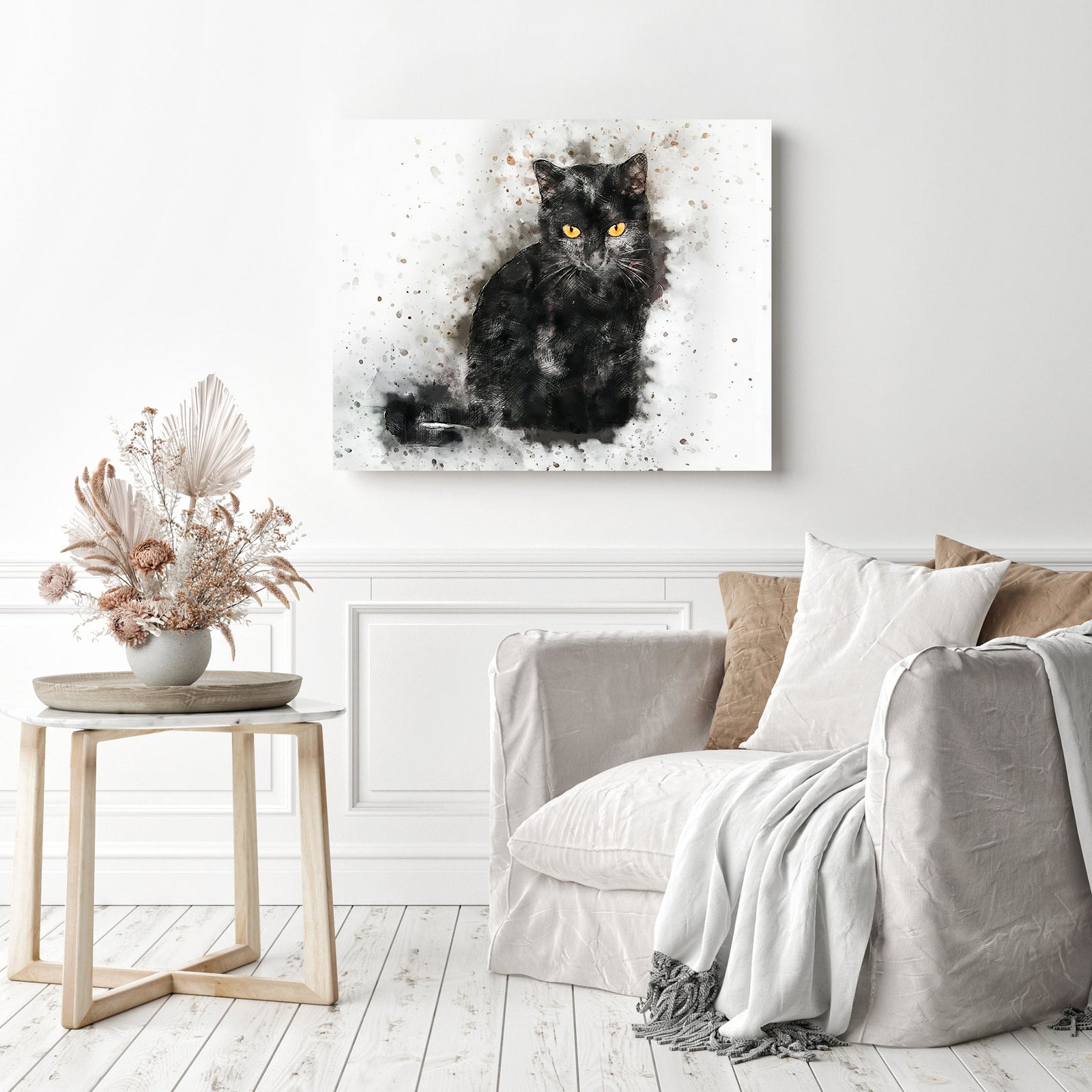 Abstract Black Cat | Diamond Painting Displayed as Home Decor