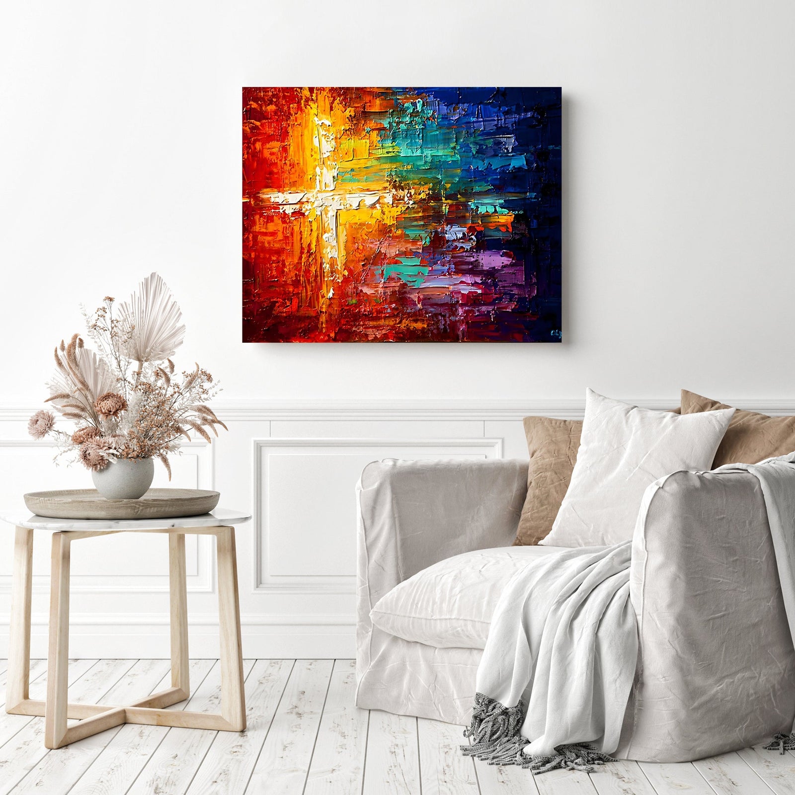 Abstract Rainbow Paints | Diamond Painting Displayed as Home Decor