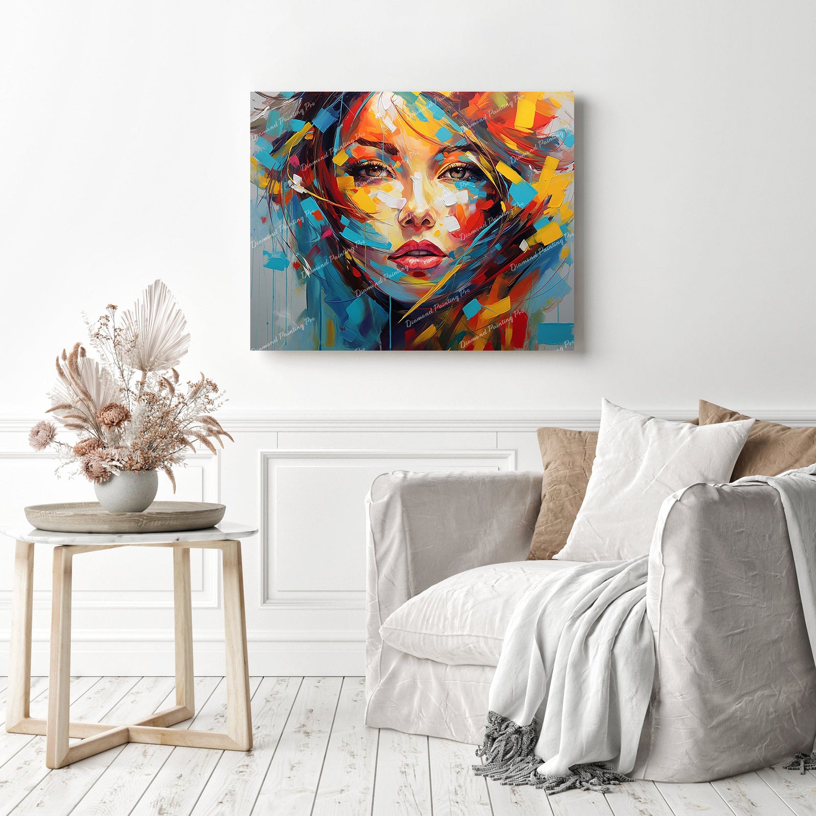 Vibrant Abstract Reflections | Diamond Painting Displayed as Home Decor