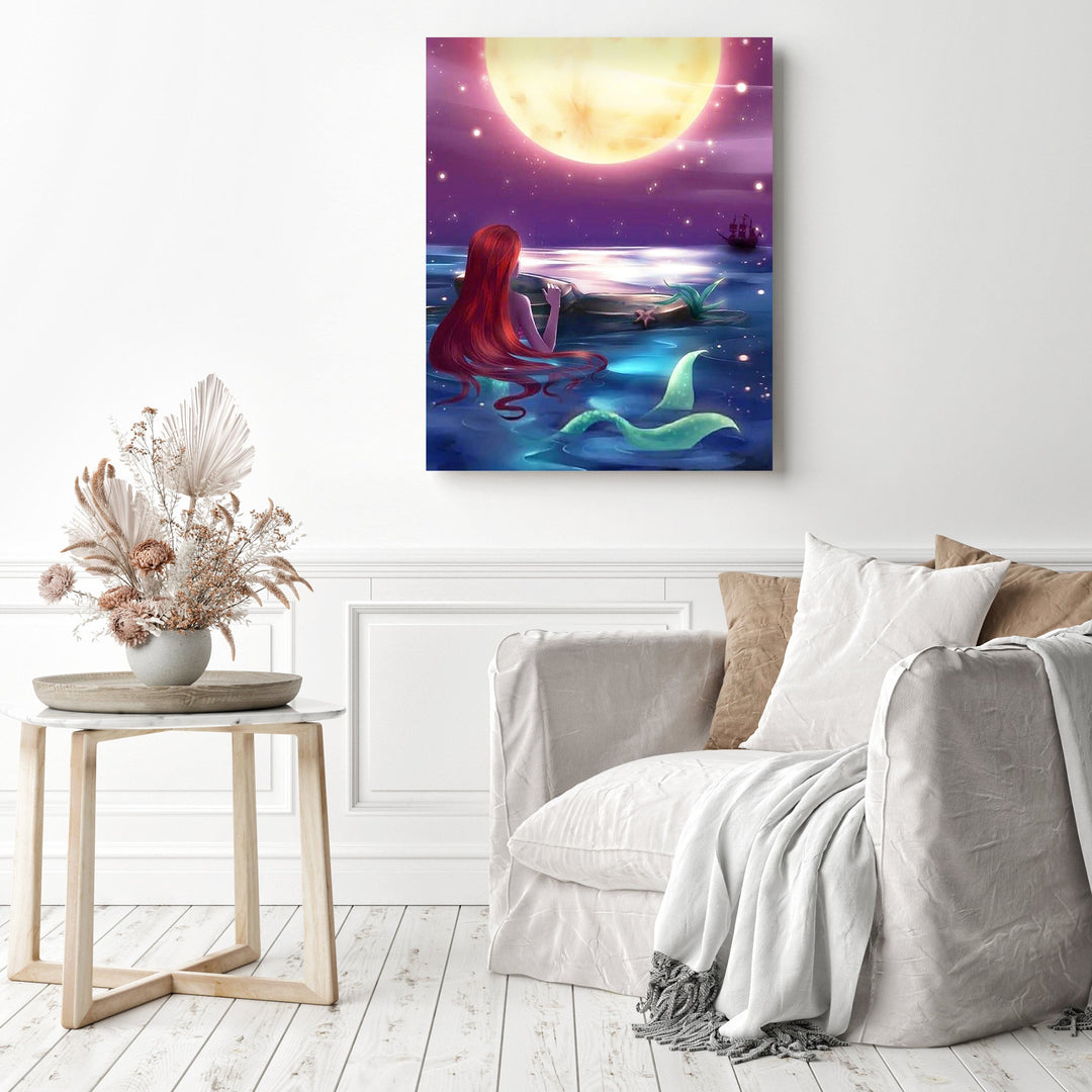 The Little Mermaid Watching the Moon | Diamond Painting