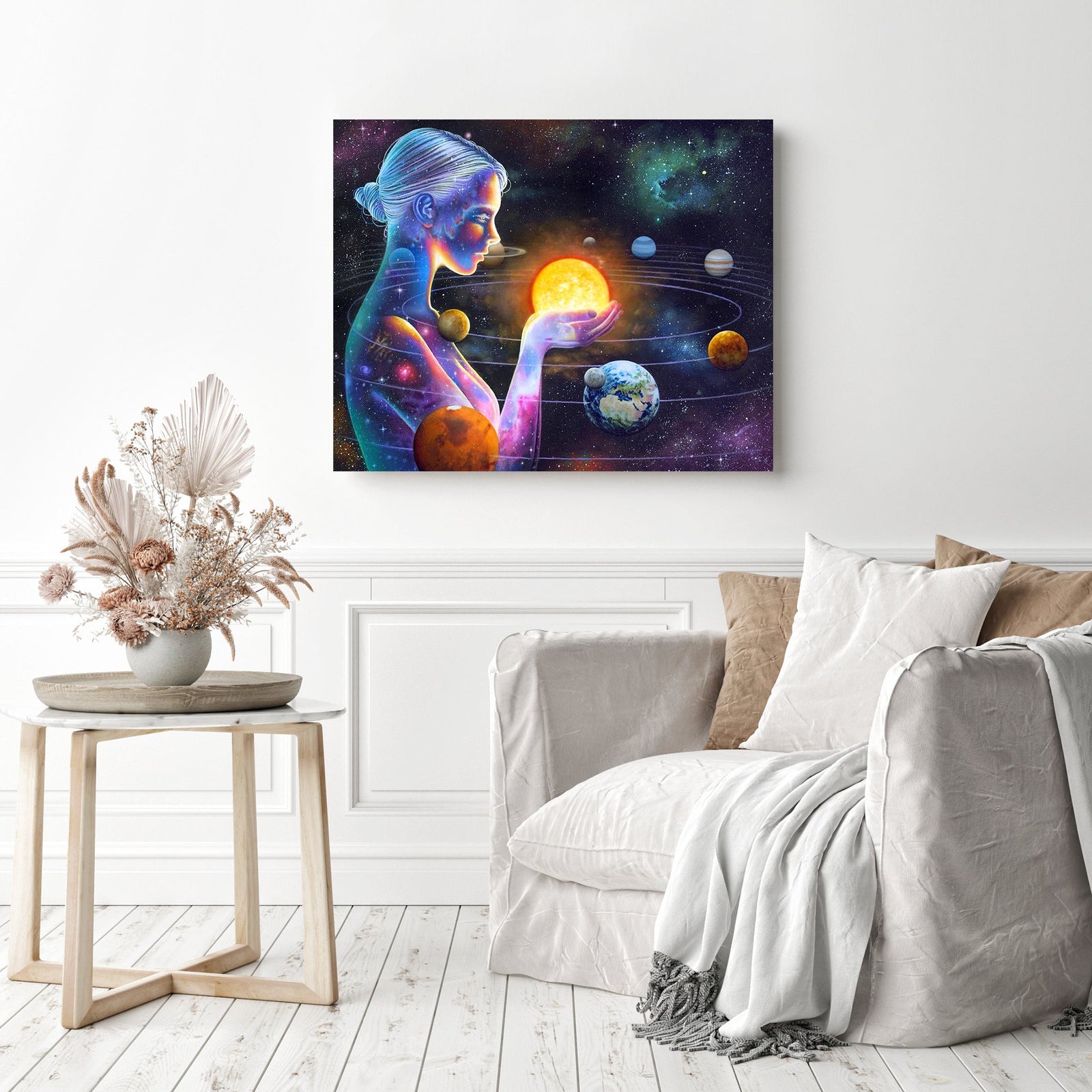 Planets Woman | Diamond Painting Displayed as Home Decor