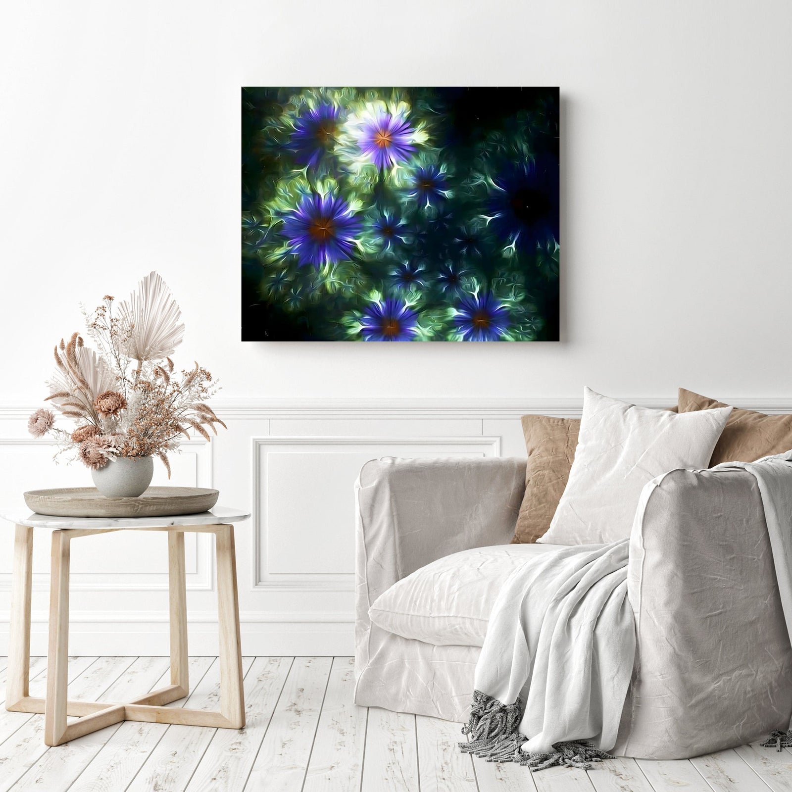 Blue Floral Fractal | Diamond Painting Displayed as Home Decor