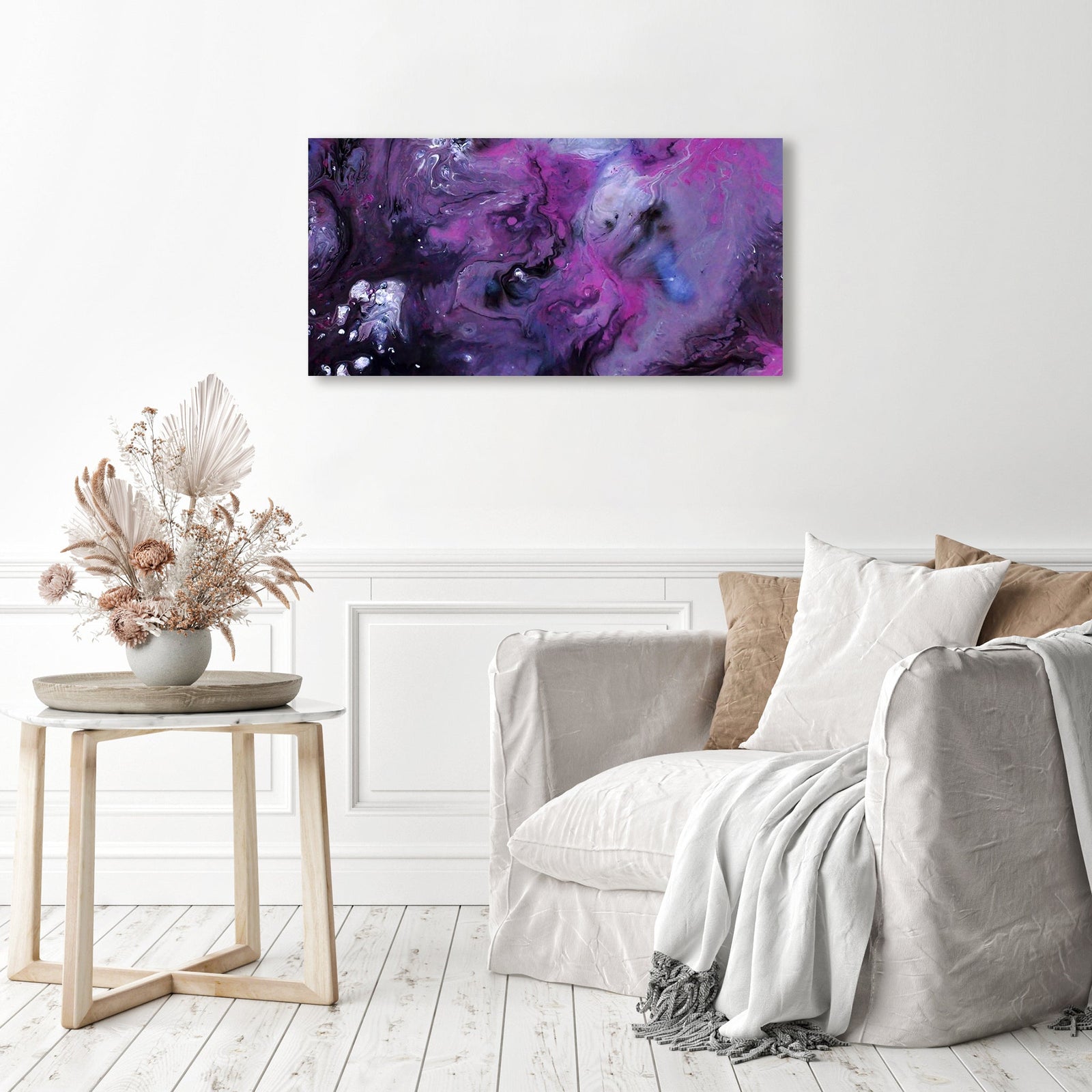 Abstract Purple & Black | Diamond Painting Displayed as Home Decor