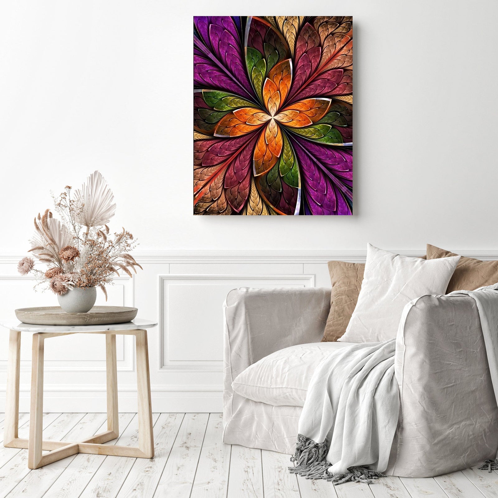 Fractal Flower in Multicolors | Diamond Painting Displayed as Home Decor