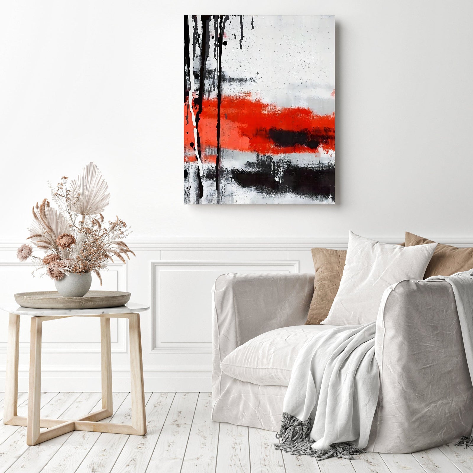 Red & Black Abstract Art | Diamond Painting Displayed as Home Decor