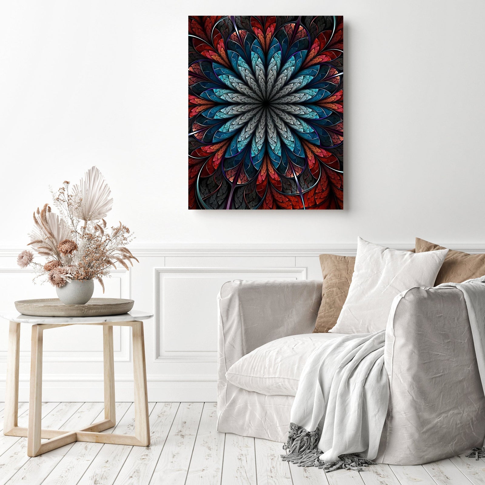 Red Shade Fractal Flower | Diamond Painting Displayed as Home Decor