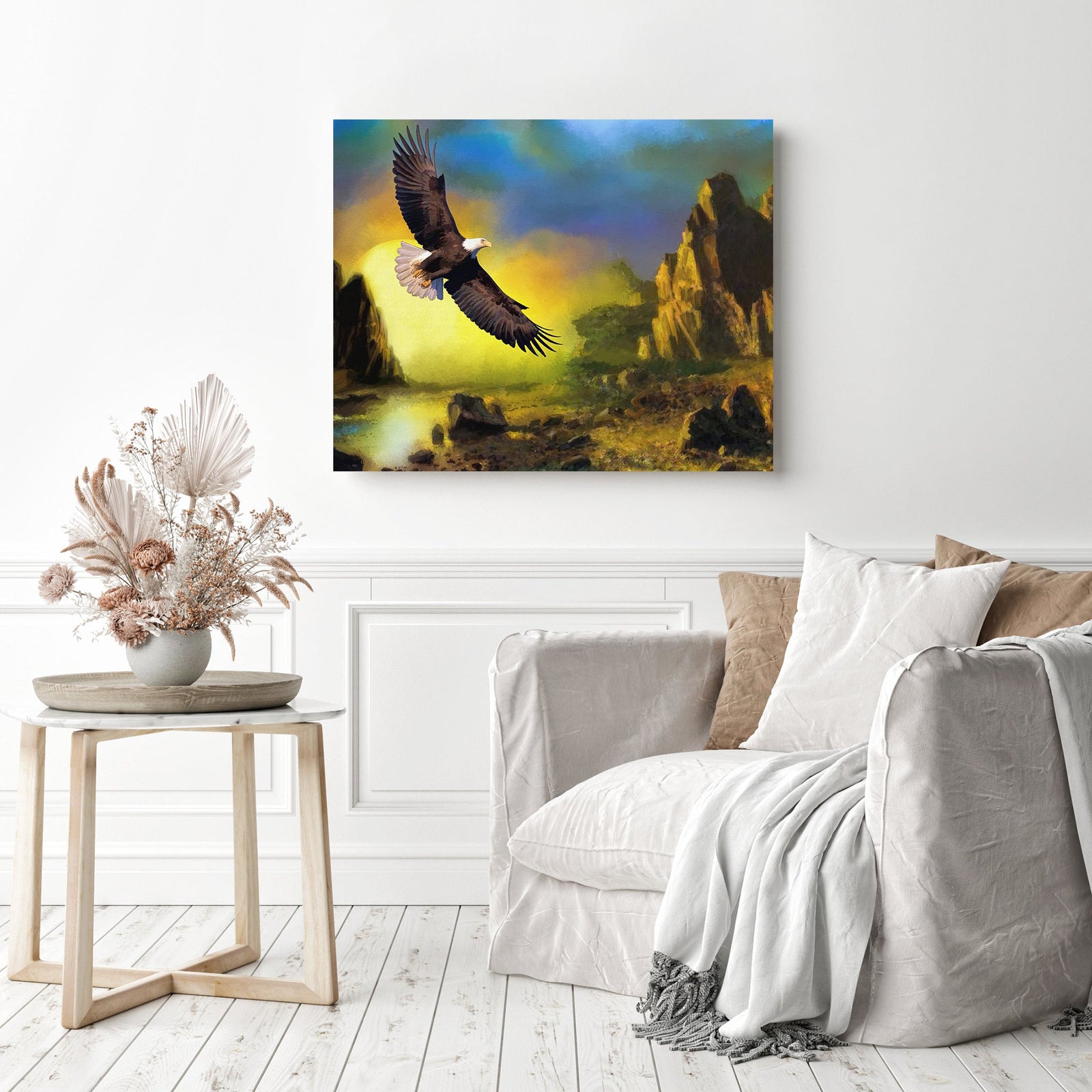 Eagle over Land | Diamond Painting Displayed as Home Decor