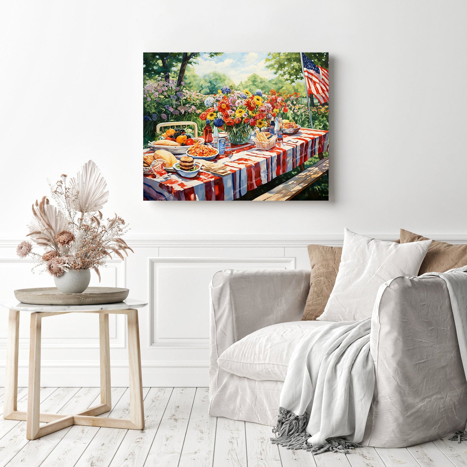 Star-Spangled Picnic Delight | Diamond Painting Displayed as Home Decor