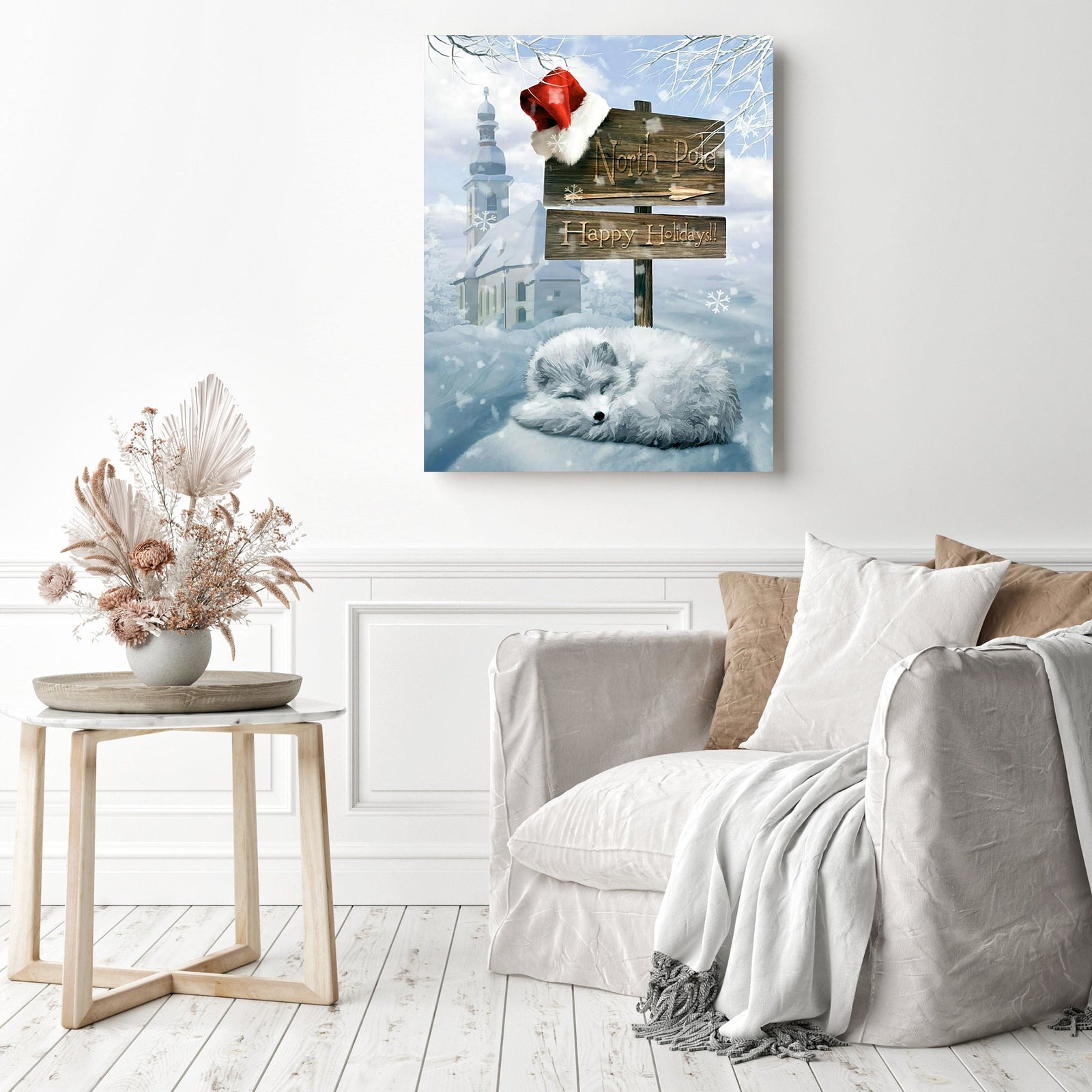 Sleepy Winter Fox | Diamond Painting Displayed as Home Decor