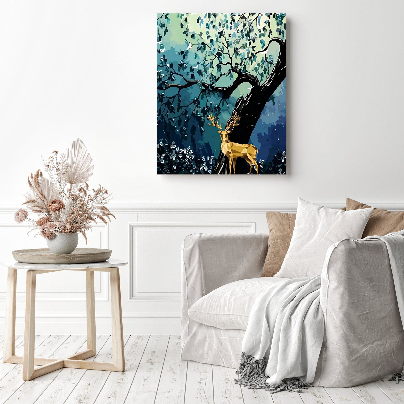 Golden Deer | Diamond Painting Displayed as Home Decor