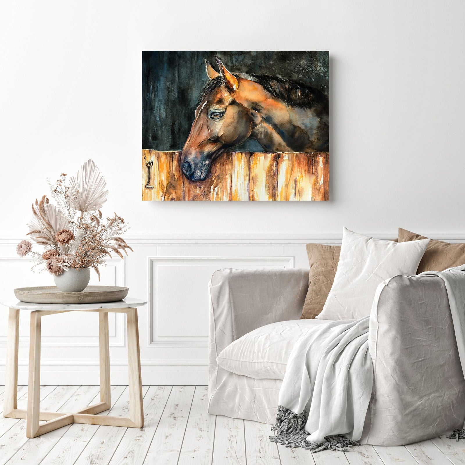 Horse in the Stable | Diamond Painting Displayed as Home Decor