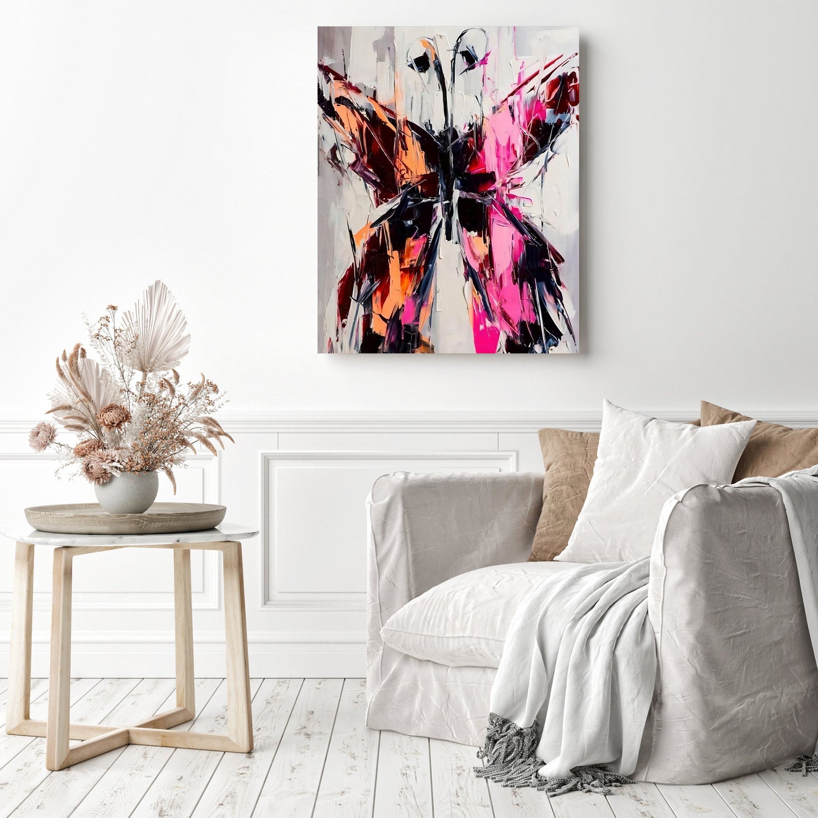 Orange & Pink Butterfly | Diamond Painting Displayed as Home Decor