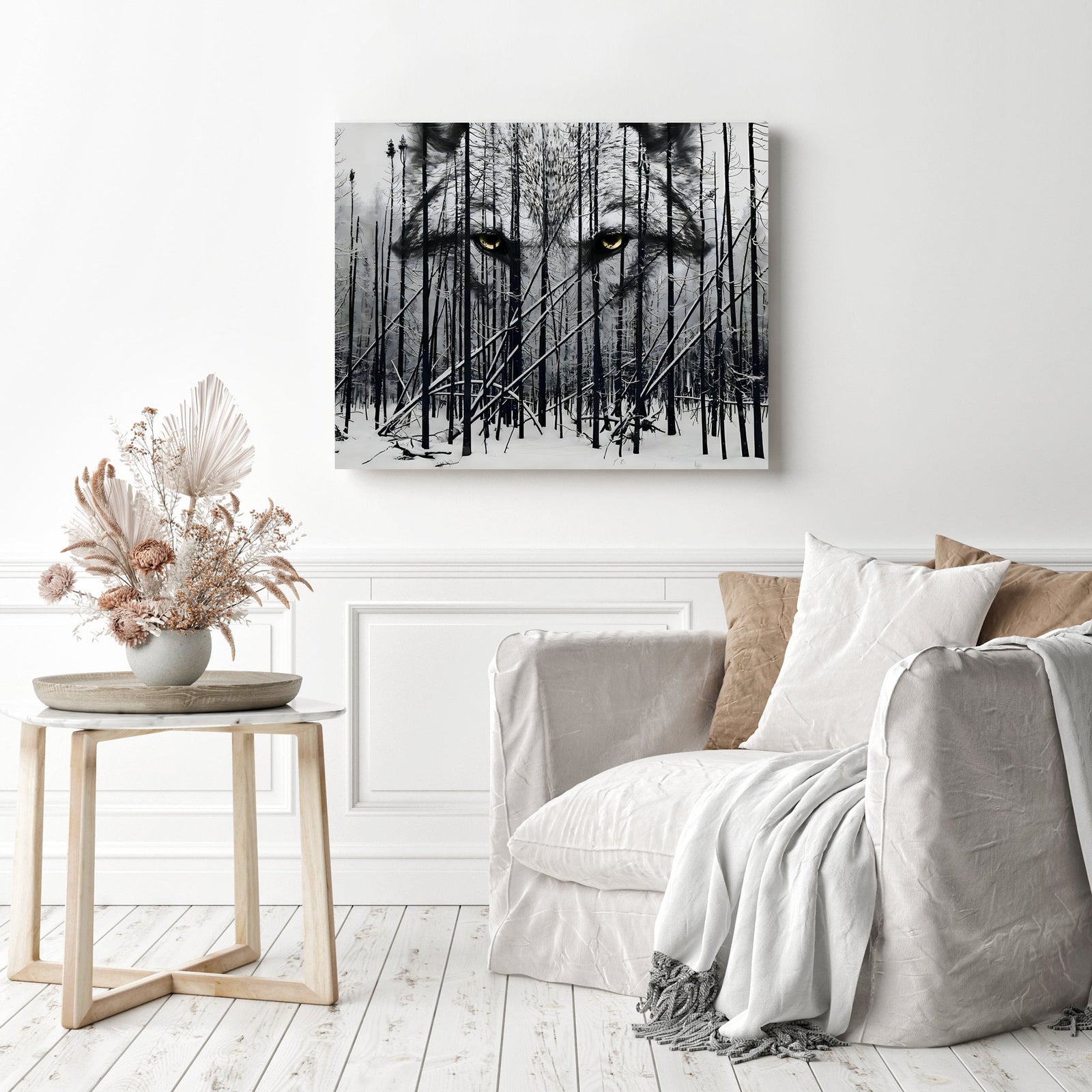 Wolf Winter Woods | Diamond Painting Displayed as Home Decor