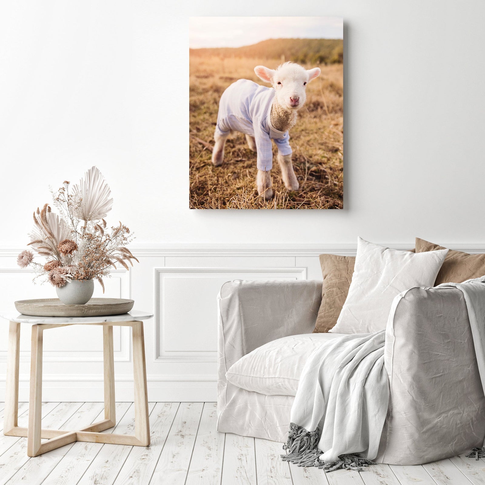 Aries in Blue Shirt | Diamond Painting Displayed as Home Decor