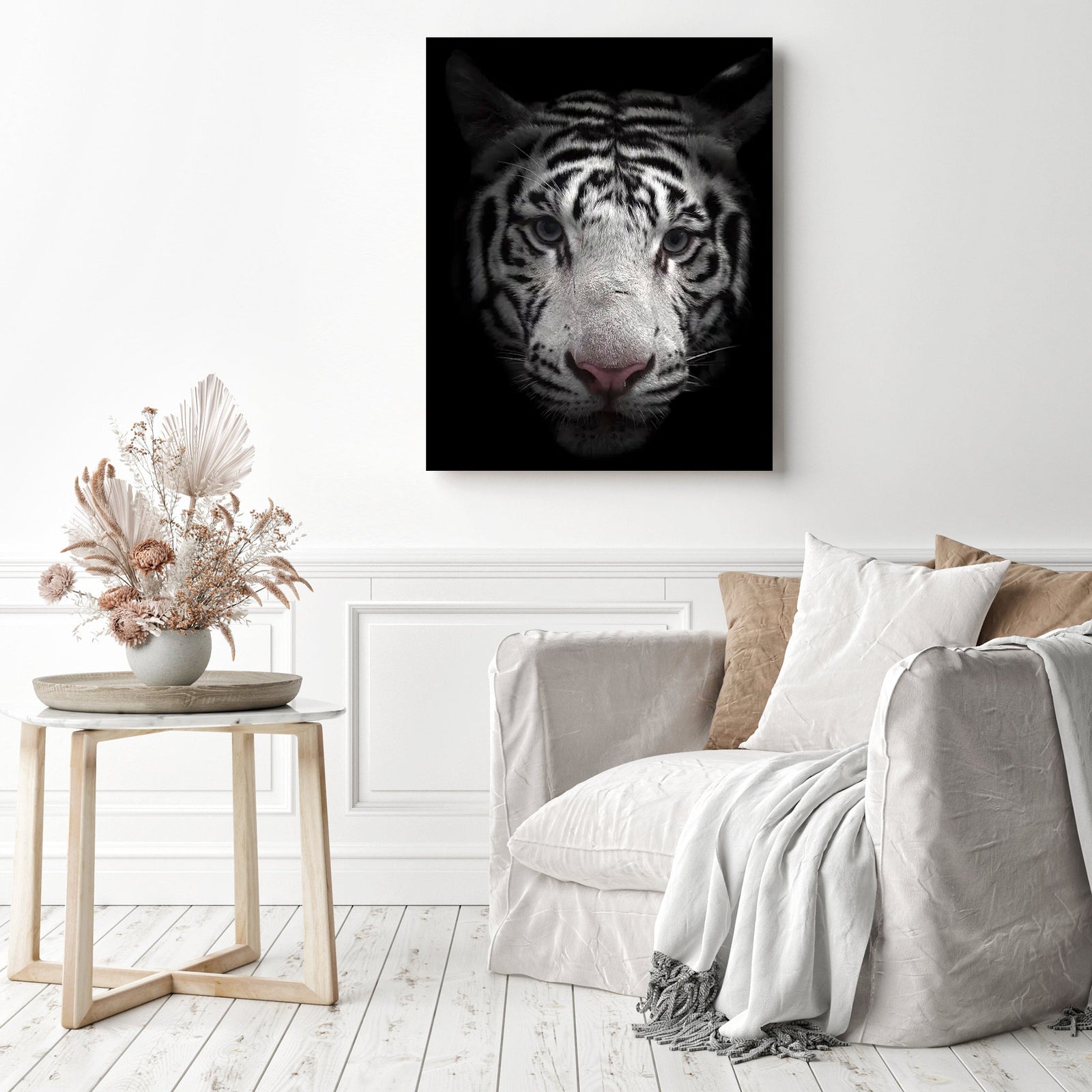 Black and White Bengal Tiger | Diamond Painting Displayed as Home Decor