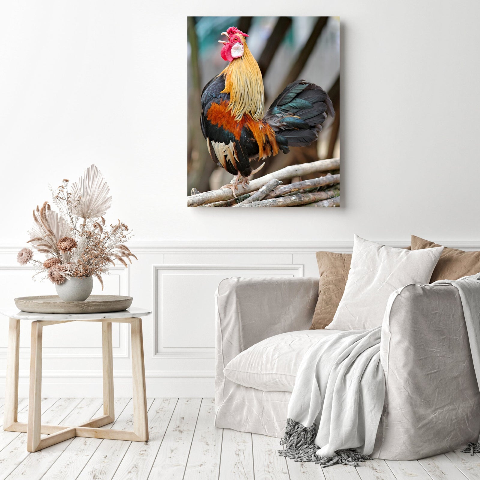 Brown and black rooster | Diamond Painting Displayed as Home Decor