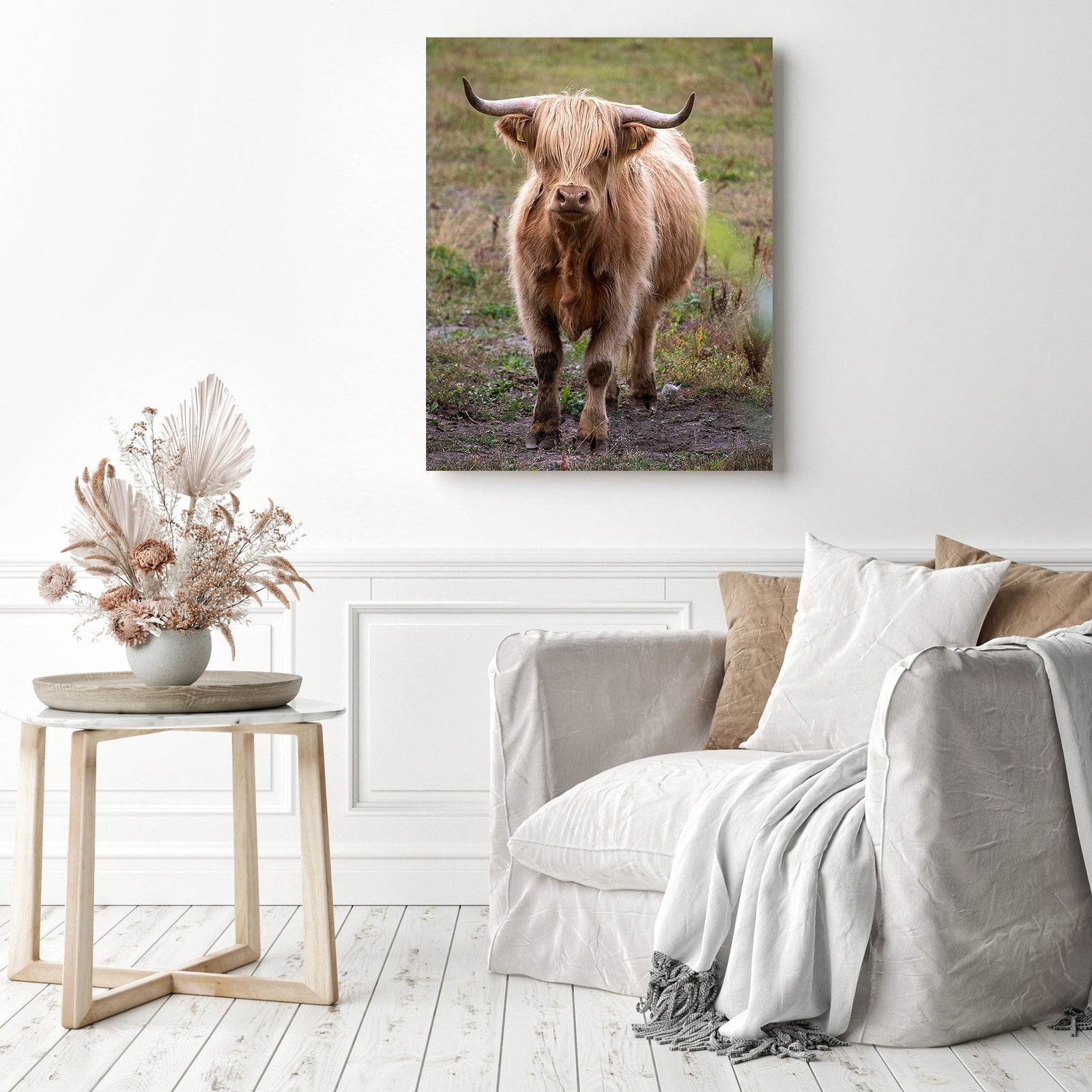 Brown Cattle | Diamond Painting Displayed as Home Decor