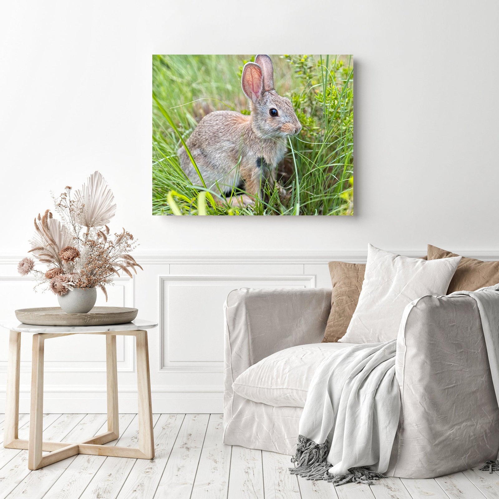 Bunny Munching Grass | Diamond Painting Displayed as Home Decor