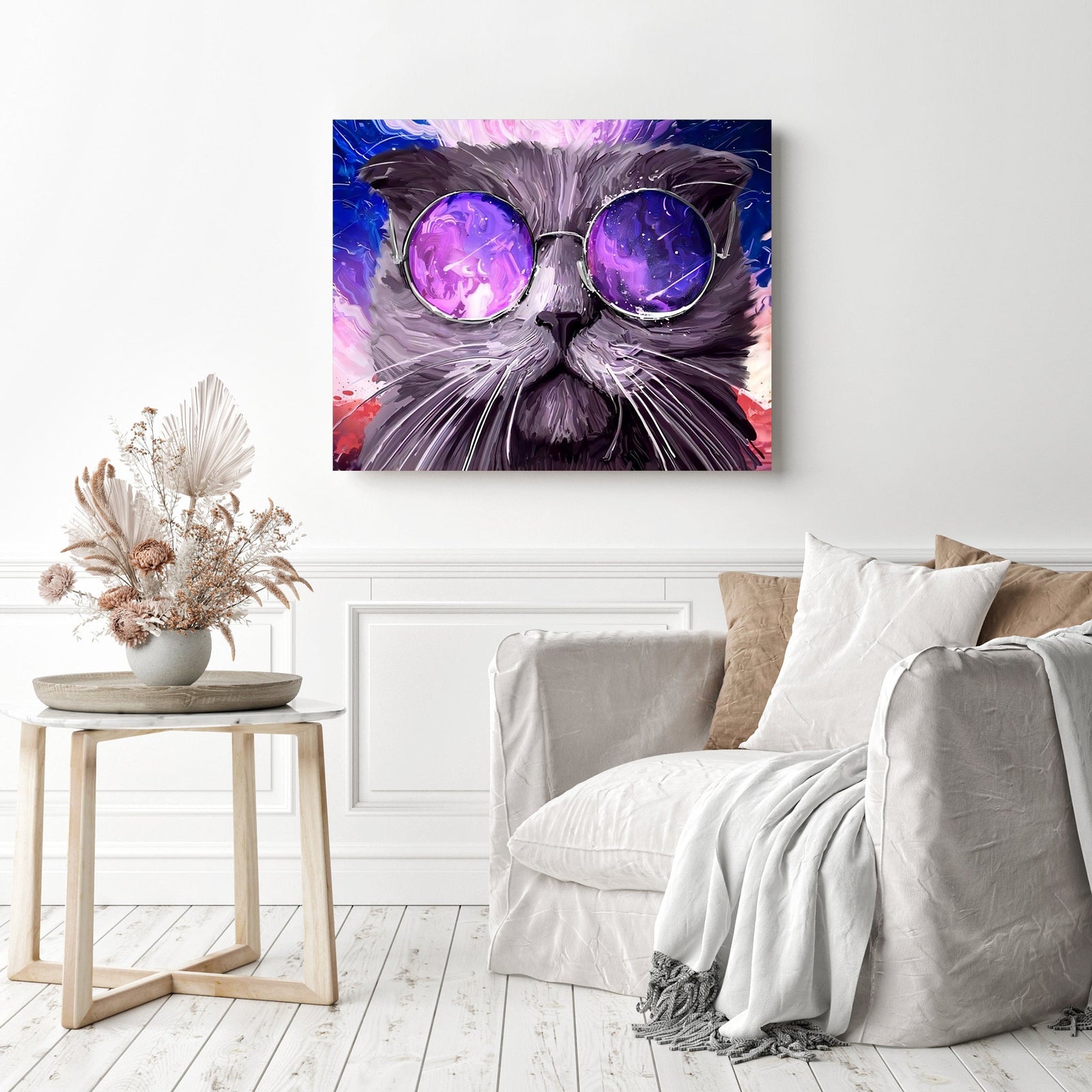 Space Cat | Diamond Painting Displayed as Home Decor