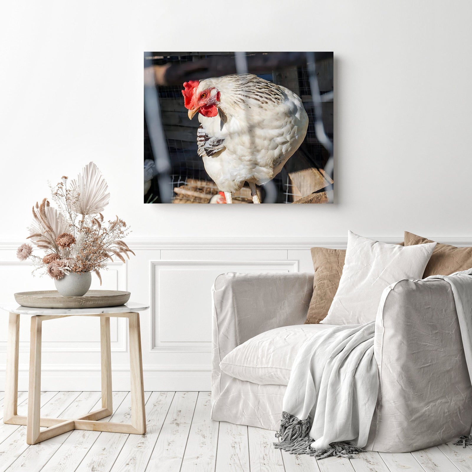 White and Black Chicken | Diamond Painting Displayed as Home Decor