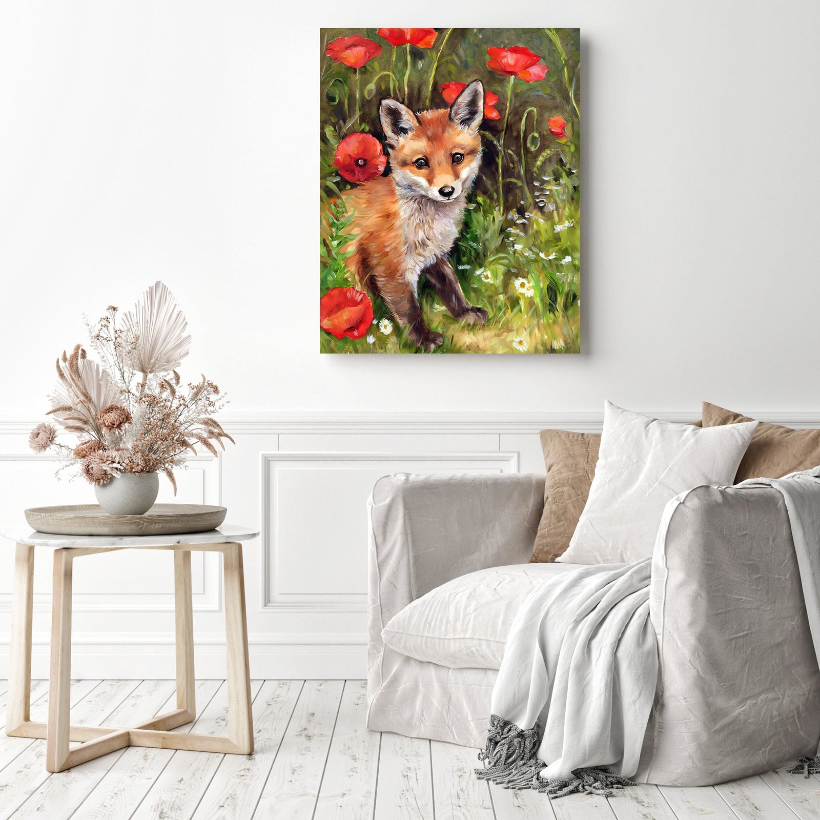 Flower Fox | Diamond Painting Displayed as Home Decor