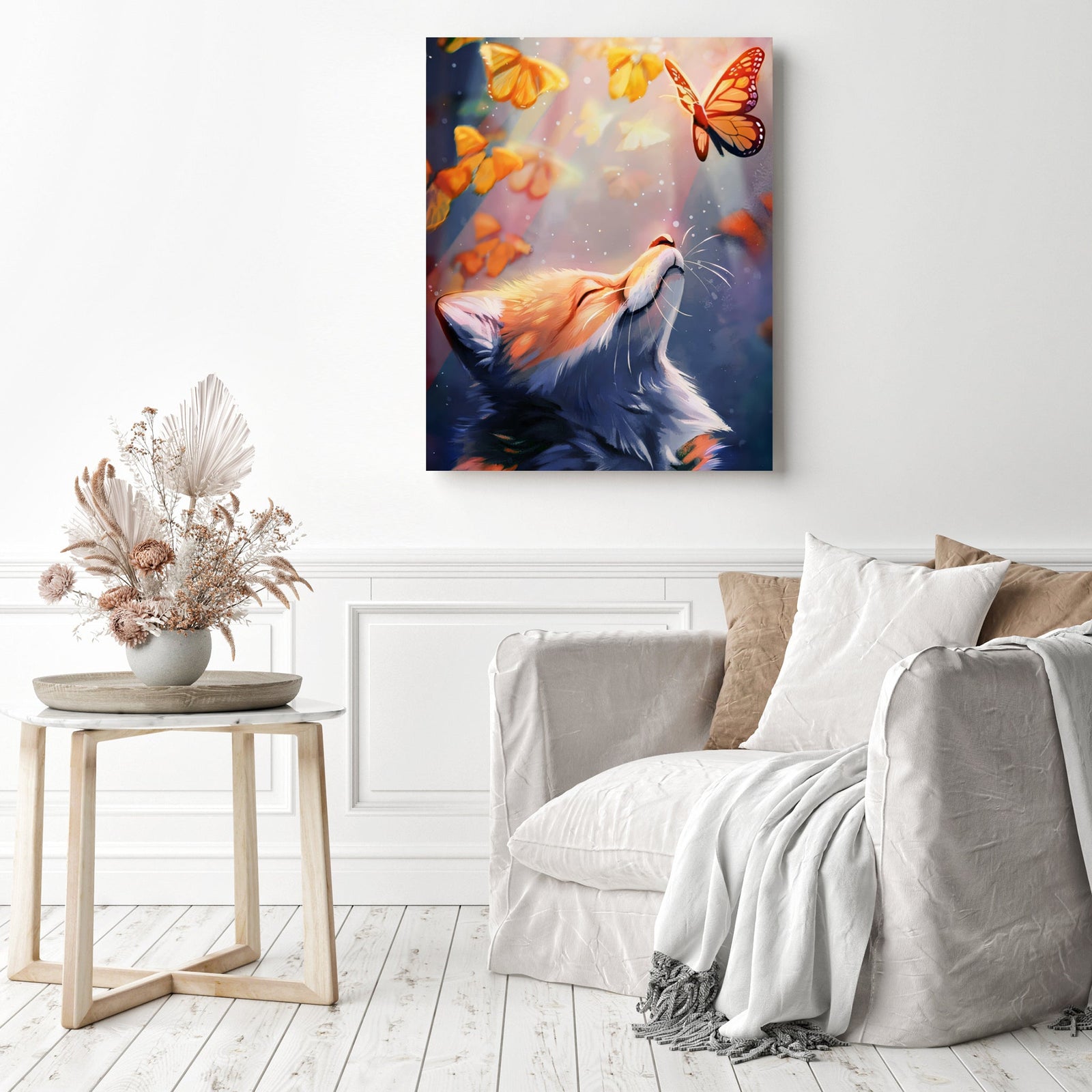 Fox & Butterfly | Diamond Painting Displayed as Home Decor