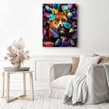 The Fox Behind the Tree Leaves | Diamond Painting Displayed as Home Decor