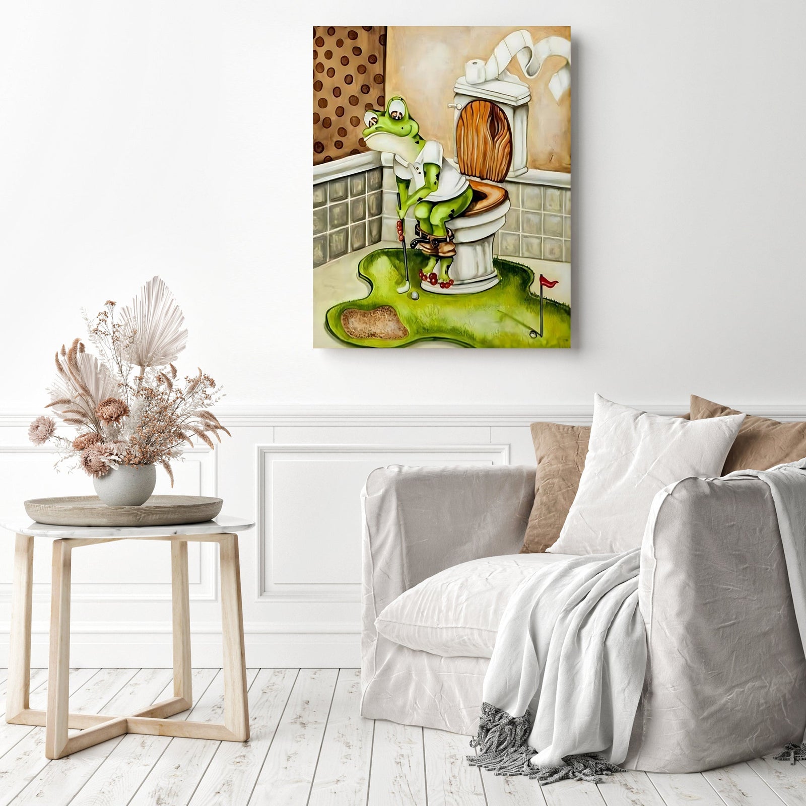 Frog Toilet Golf | Diamond Painting Displayed as Home Decor