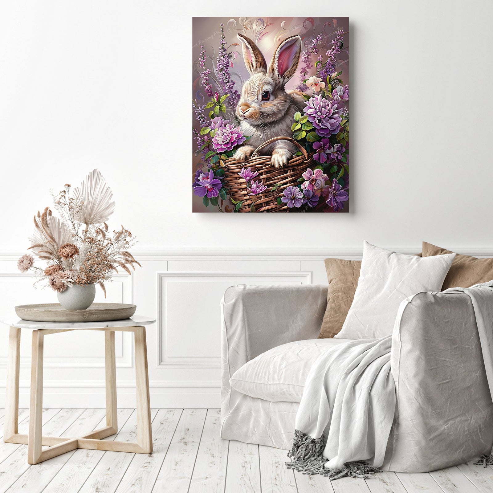 Bunny's Lilac Hideaway | Diamond Painting Displayed as Home Decor