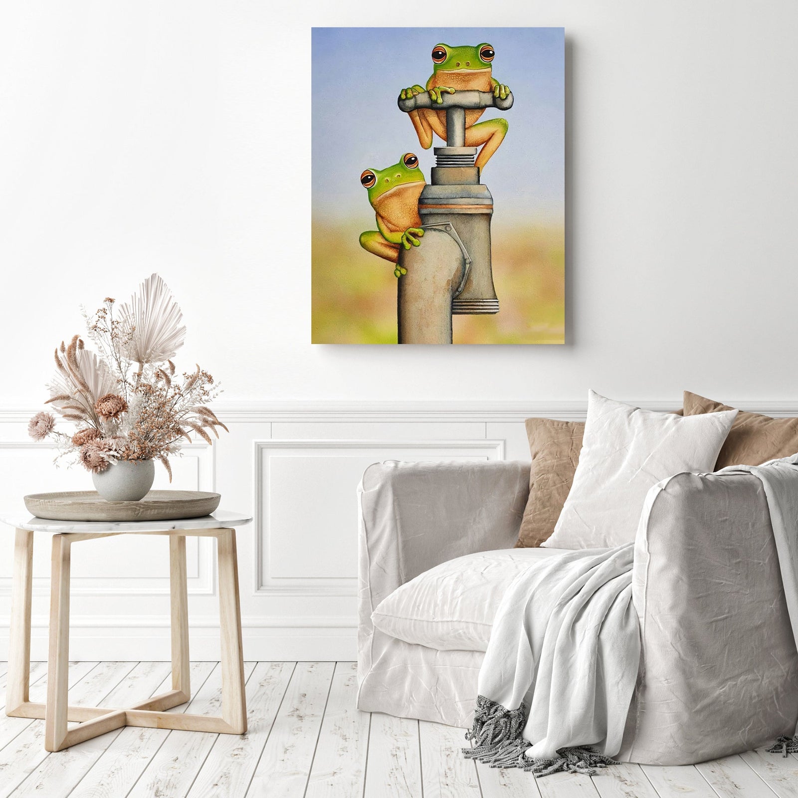 Frogs On Tap | Diamond Painting Displayed as Home Decor