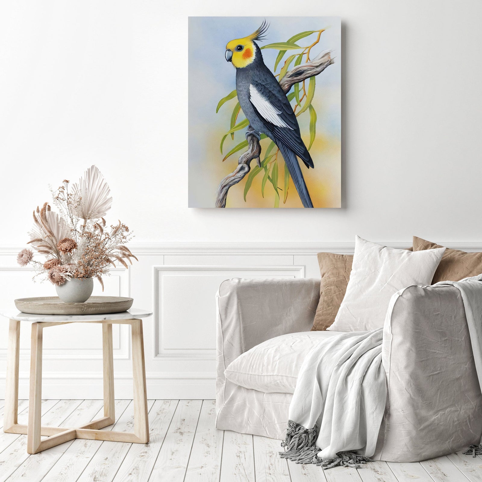 Cockatiel | Diamond Painting Displayed as Home Decor